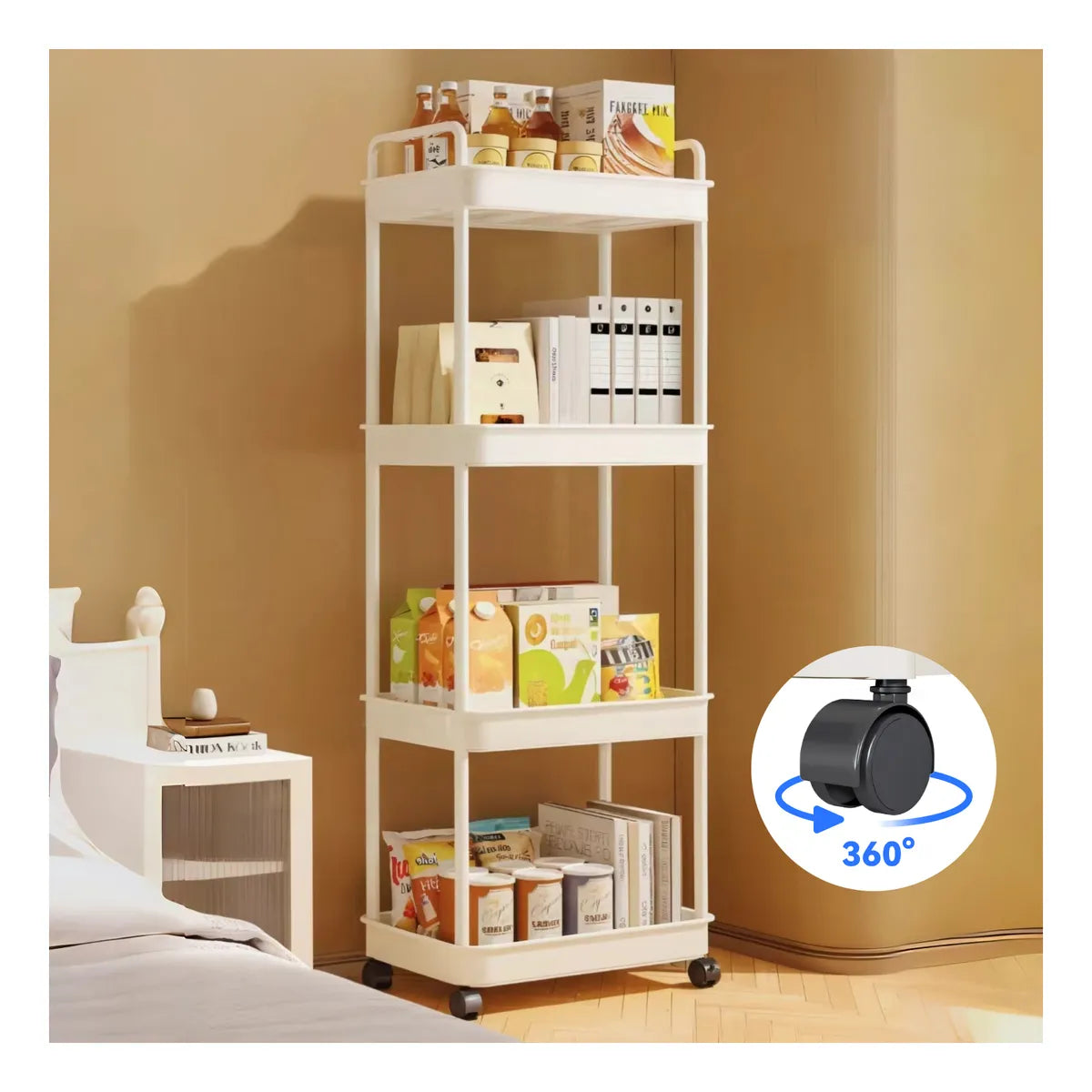 Carrito Organizador Con Ruedas 4 Niveles Estante Abs Blanco