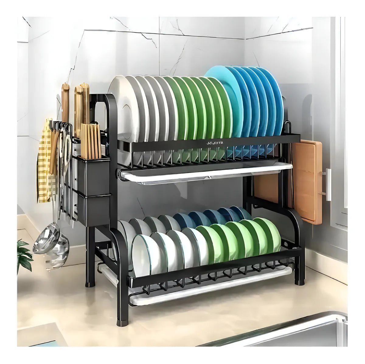 Secador Escurridor De Platos 2 Niveles Color Negro 6358 2n