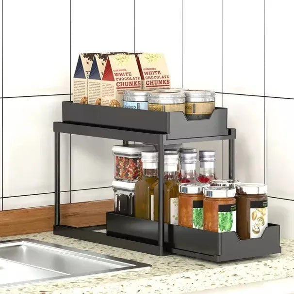 Organizador De Cocina Estante De Almacenamiento De 2 Niveles Color Negro
