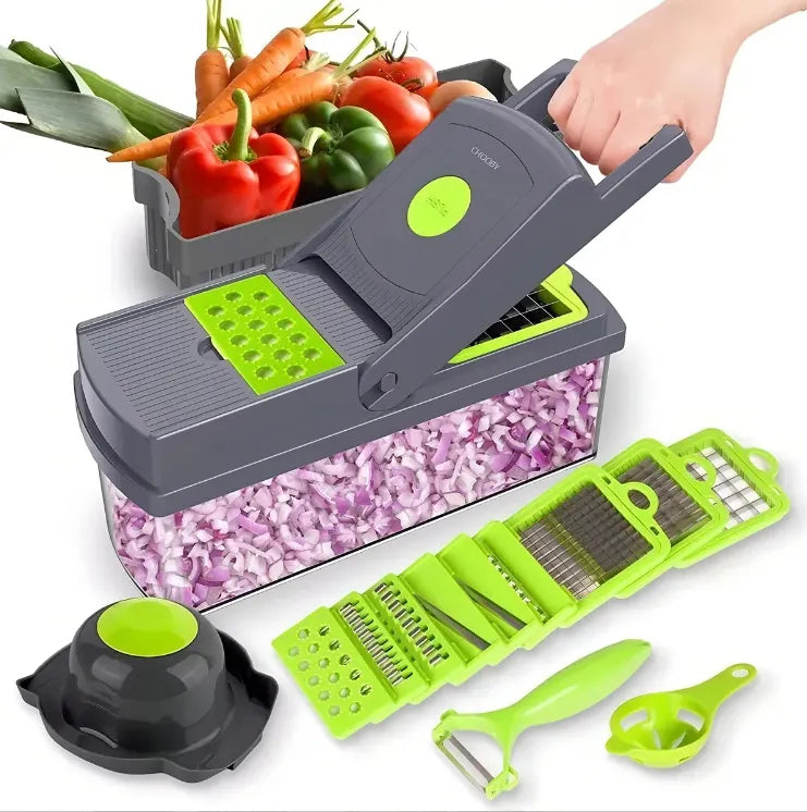 Rallador Picador Cortador Frutas Y Verduras Multiuso 14 En 1 Verde Lima