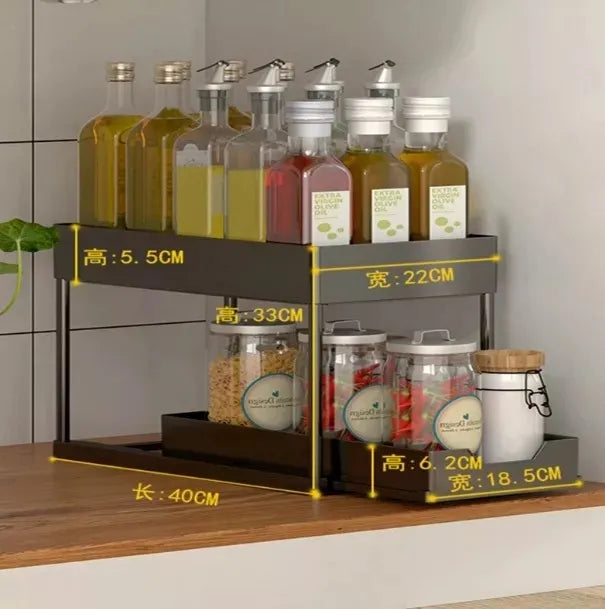 Organizador De Cocina Estante De Almacenamiento De 2 Niveles Color Negro