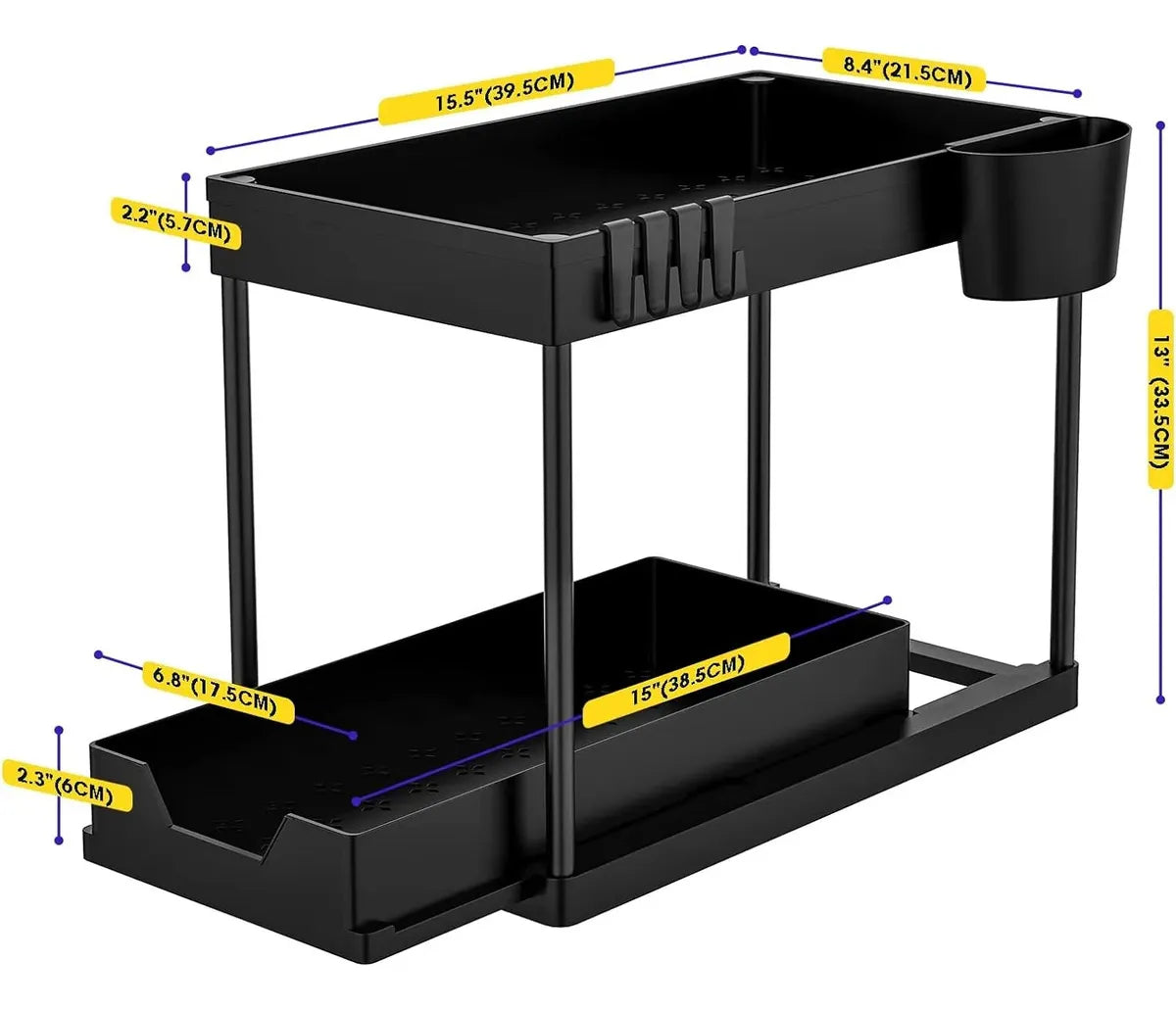 Organizador De Cocina Estante De Almacenamiento De 2 Niveles Color Negro
