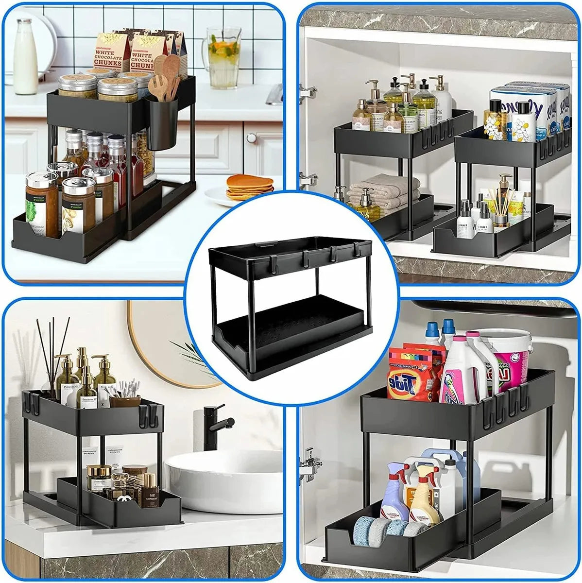 Organizador De Cocina Estante De Almacenamiento De 2 Niveles Color Negro