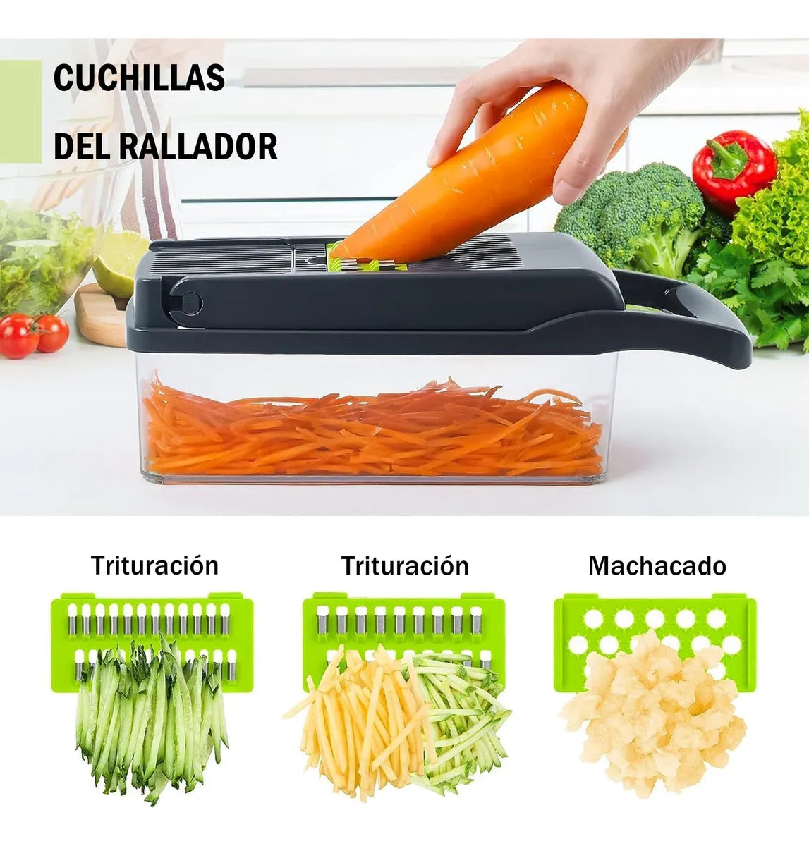 Rallador Picador Cortador Frutas Y Verduras Multiuso 14 En 1 Verde Lima