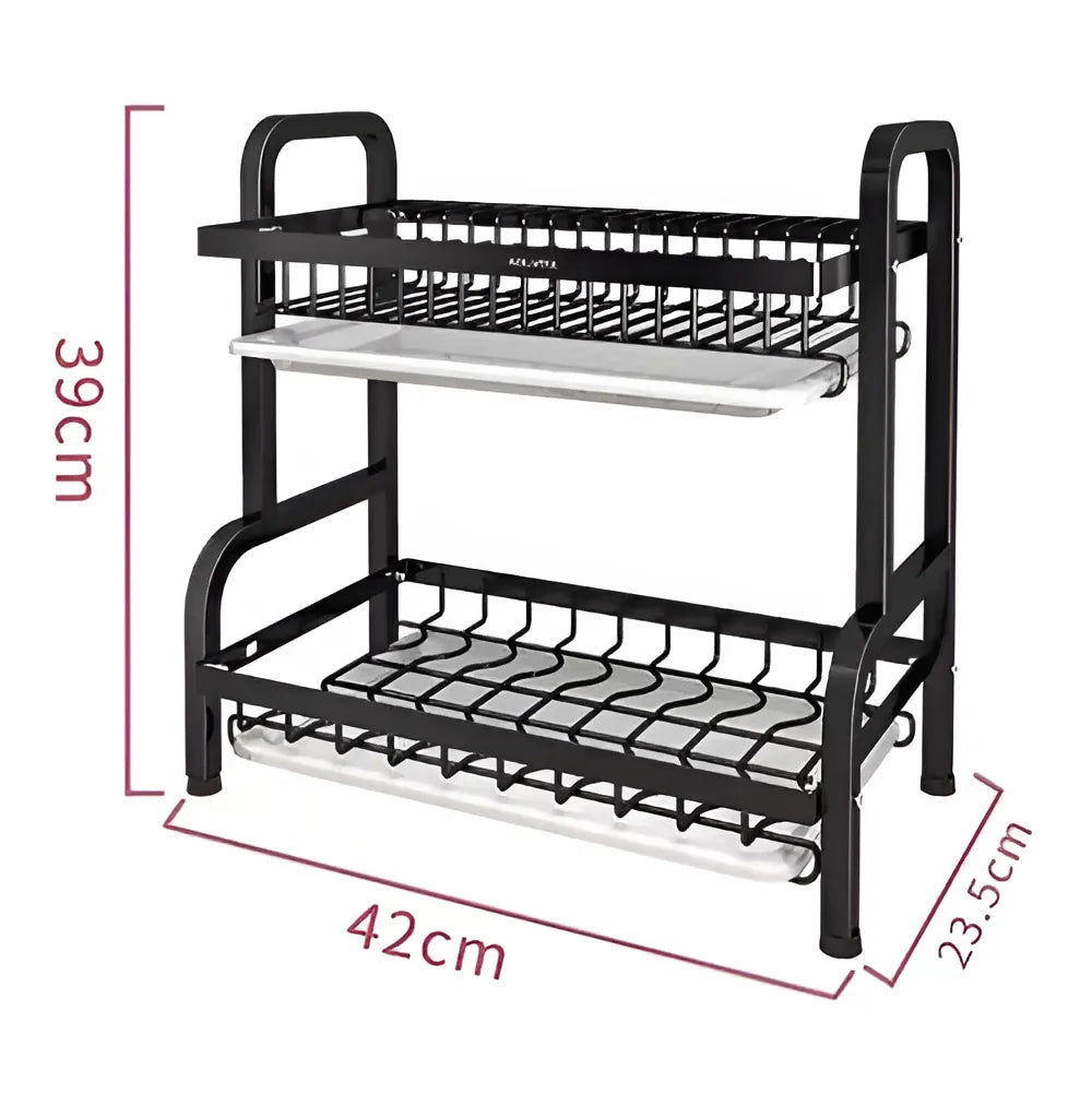 Secador Escurridor De Platos 2 Niveles Color Negro 6358 2n