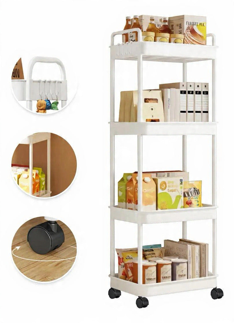 Carrito Organizador Con Ruedas 4 Niveles Estante Abs Blanco